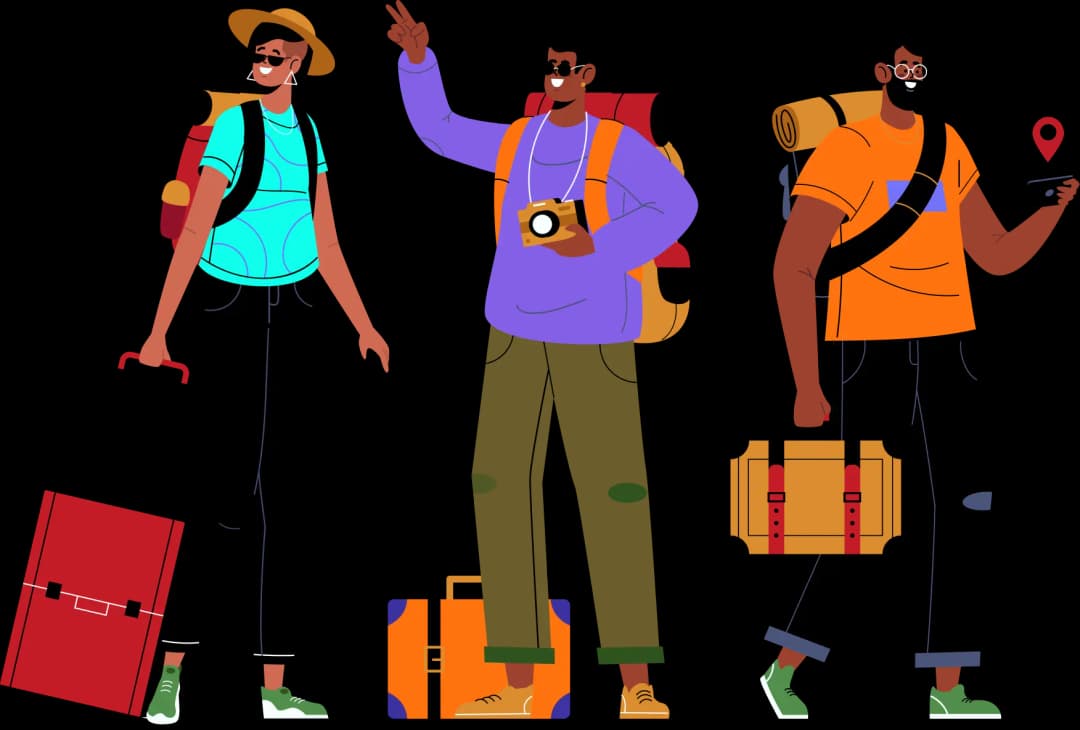People with travel gear